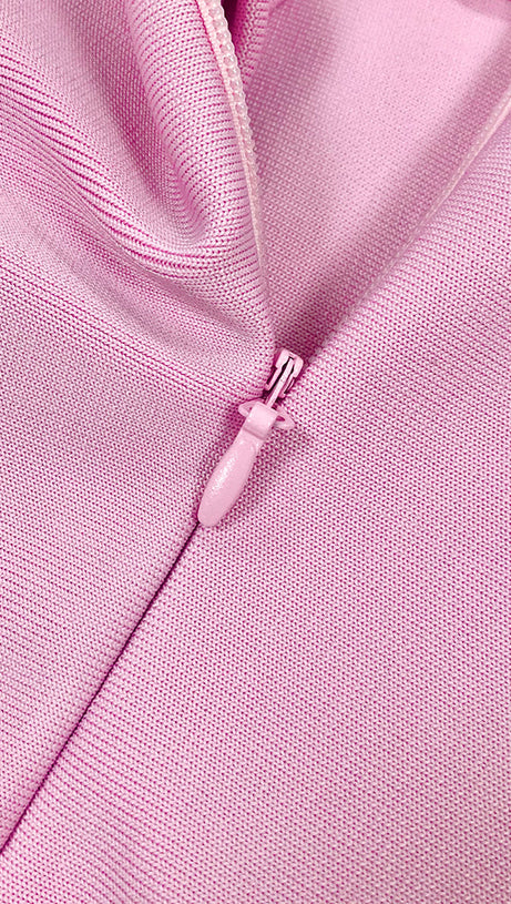 MINI ABITO ROSA CON COLLO A FIORI 3D