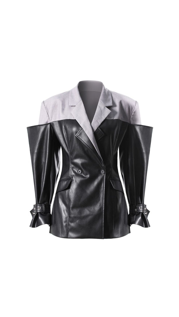 AIIZIE IANTH TWO-TONE EDGY PU LEATHER STATEMENT BLAZER JACKET FOR WOMEN - product image