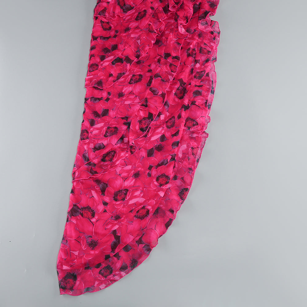 AIIZIE FLORAL RUFFLE MAXI DRESS IN HOT PINK - product image