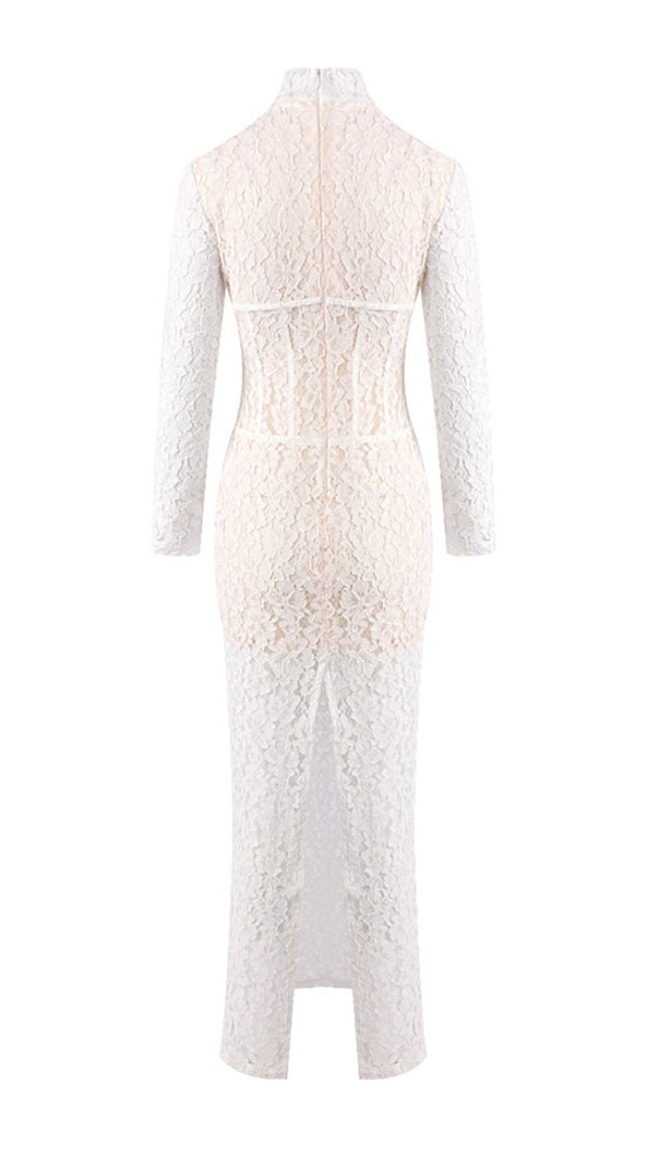 AIIZIE ISOLDE WHITE FLORAL LACE CORSET MAXI DRESS - ETHEREAL ELEGANCE FOR WEDDINGS & GALAS - product image