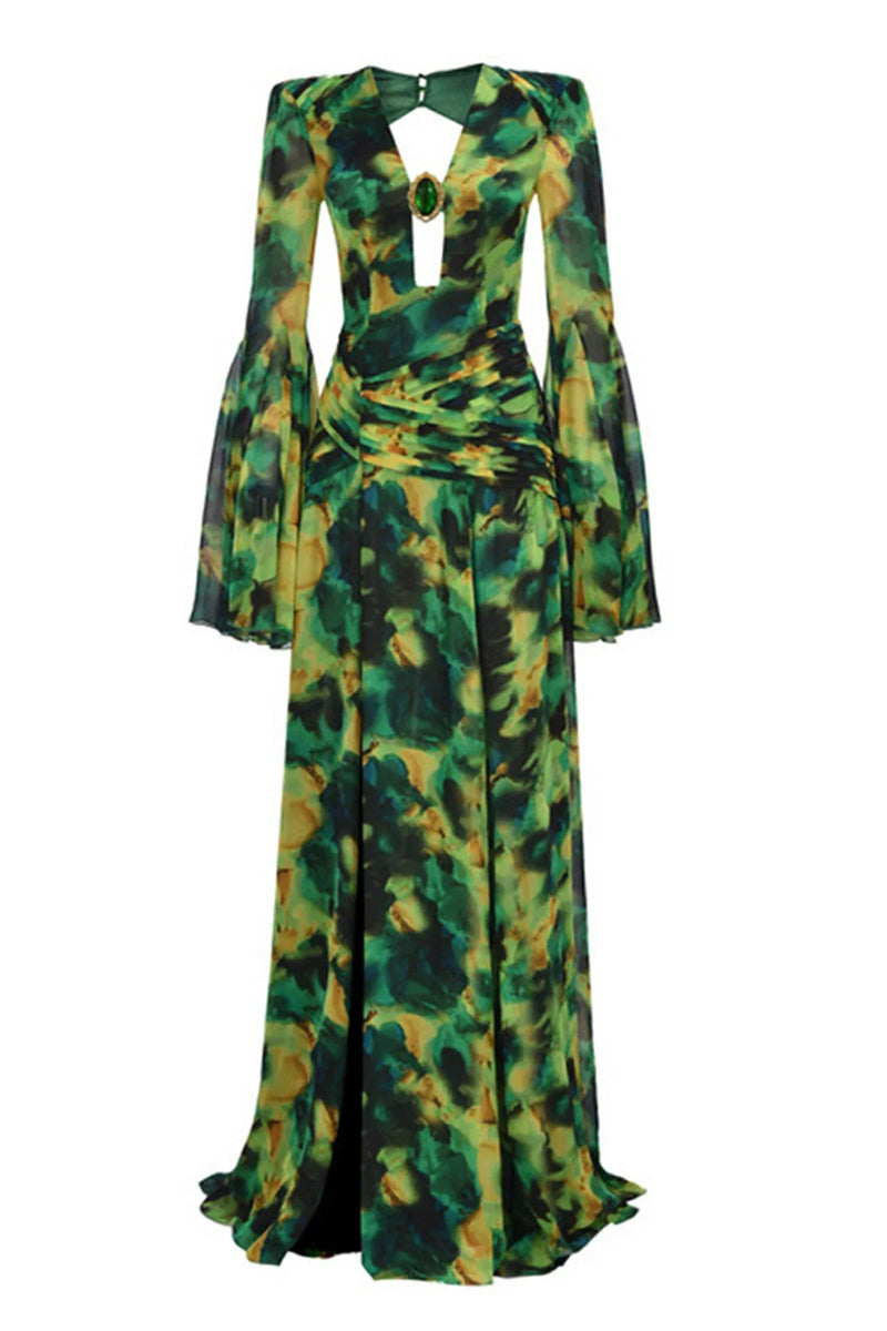 Vitaleas Printed Chiffon Maxi Dress