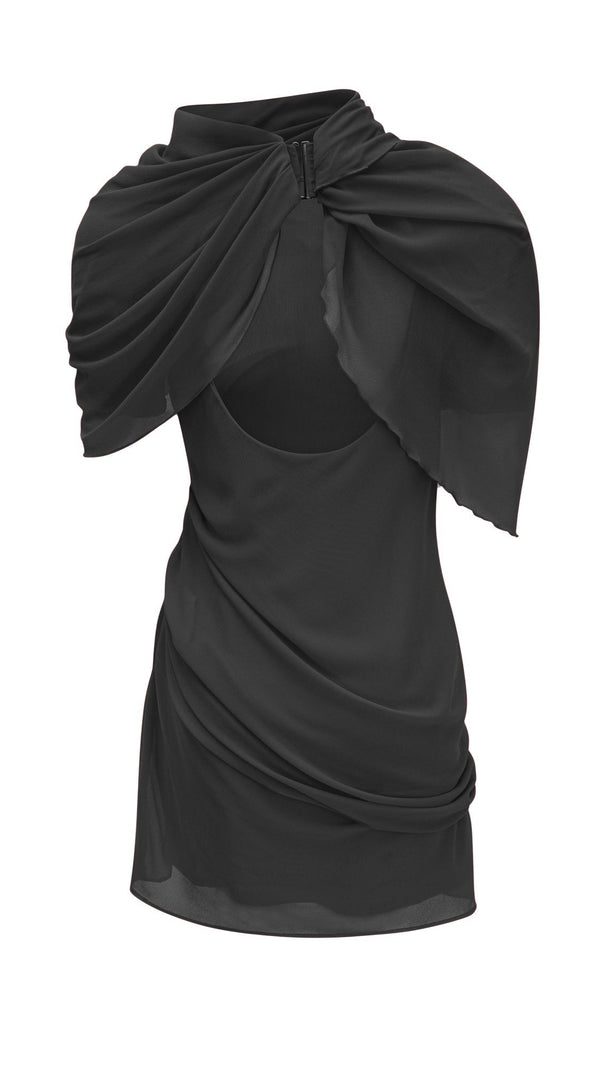 CLARABELLE RUCHED DRAPED MINI DRESS IN RED
