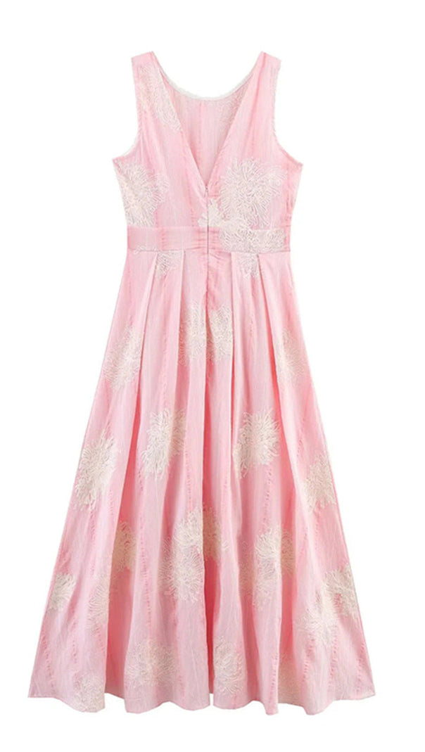 AIIZIE CROCHET SLEEVELESS BACKLESS MAXI DRESS IN PINK - product image