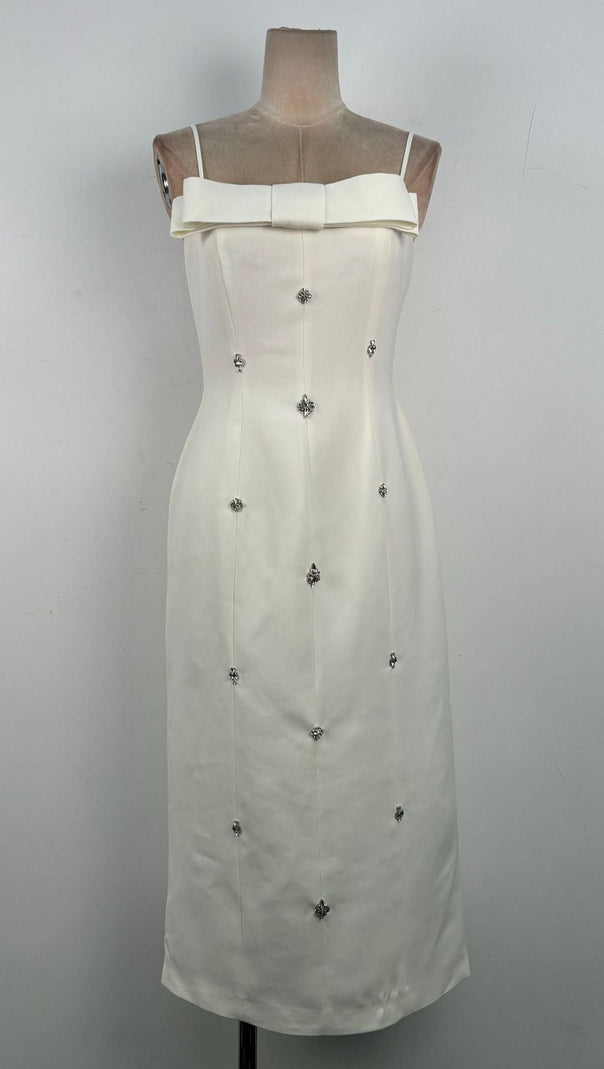 AIIZIE SHEATH STRAIGHT ACROSS NECK TAFFETA MIDI DRESS - product image
