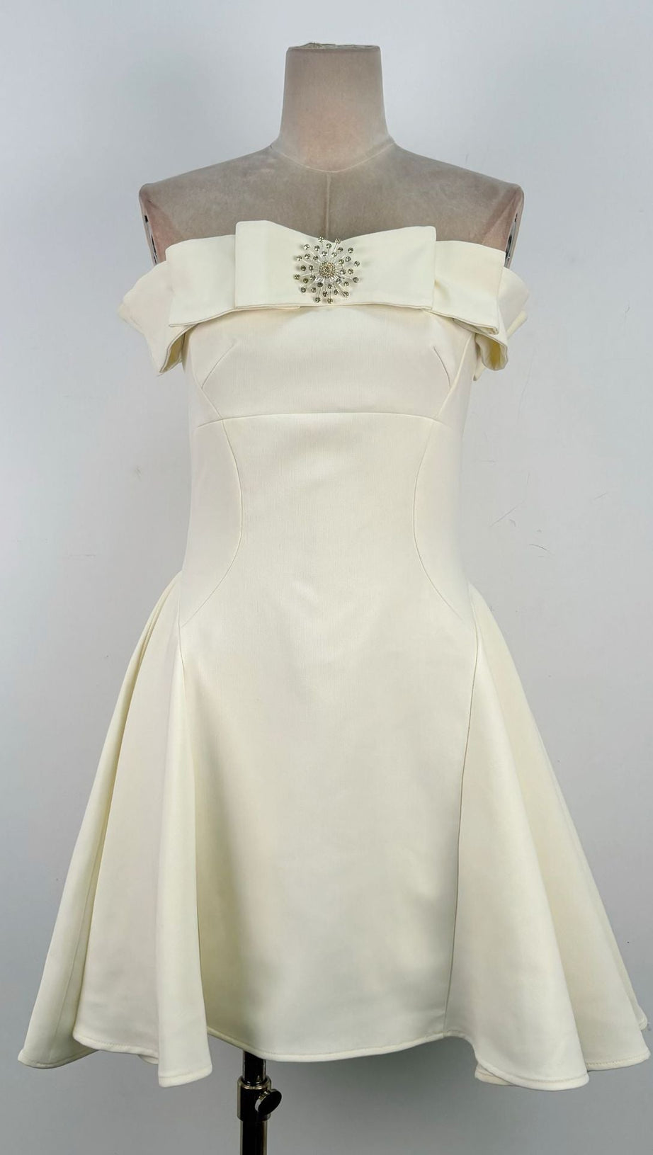 A-LINE OPEN SHOULDER TWEED MINI DRESS