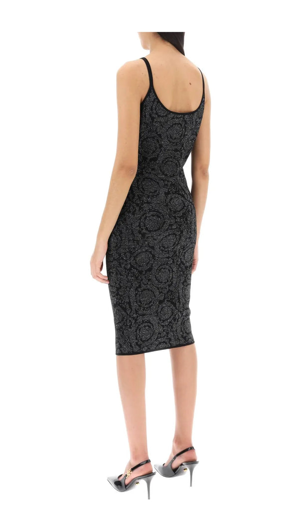 AIIZIE BAROCCO JACQUARD KNITTED MIDI DRESS IN BLACK - product image