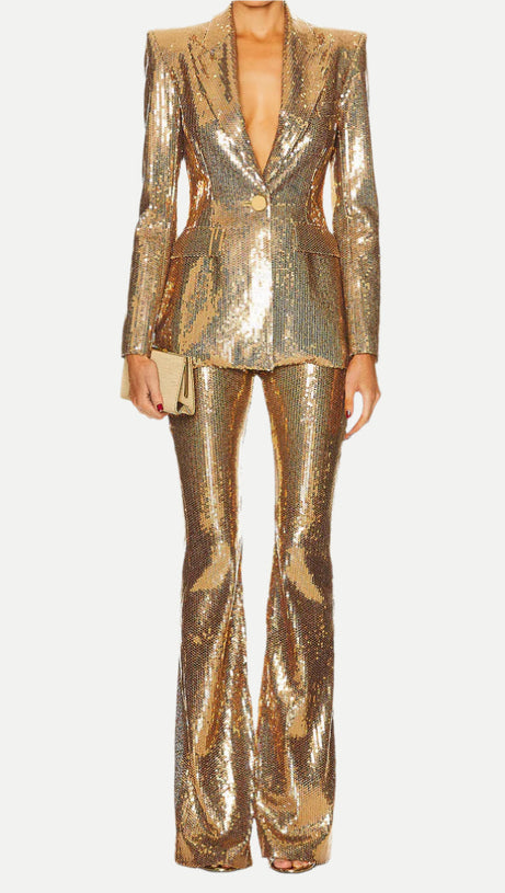 ALEXANDRA FITTED SEQUIN BLAZER IN GOLD