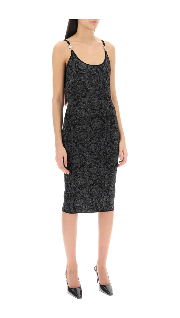 AIIZIE BAROCCO JACQUARD KNITTED MIDI DRESS IN BLACK - product image