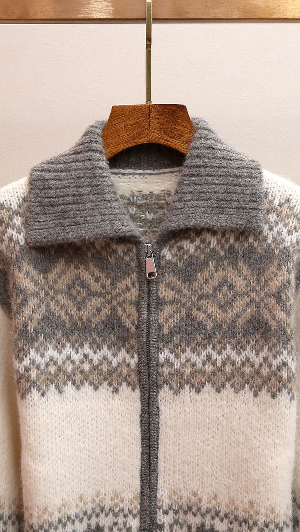 AIIZIE Jianna Cozy Fair Isle Lapel Collar Zip Cardigan for Women - product image