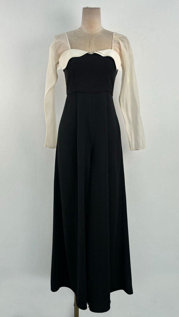 AIIZIE JENNY TULLE SLEEVE SQUARE NECK MAXI DRESS IN BLACK - product image