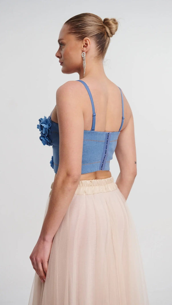 AIIZIE DENIM TOP WITH ROSES - product image