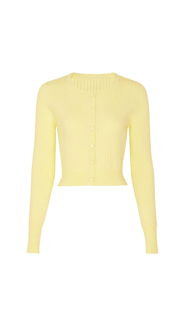AIIZIE Jackie Yellow Ribbed Knit Maxi Dress & Cardigan Set - product image