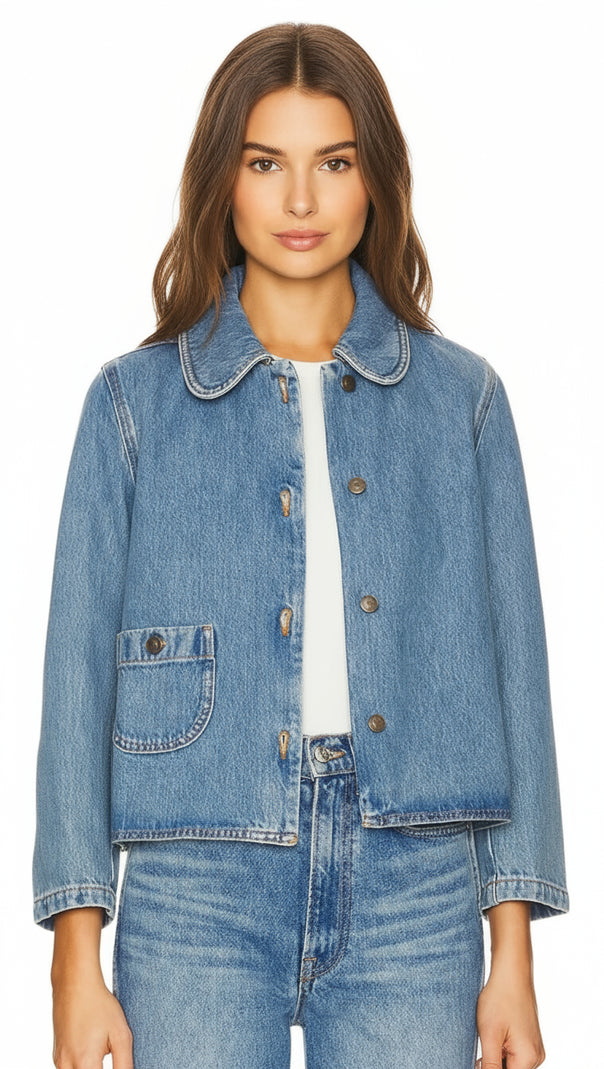 AIIZIE HARMONI CHIC CROPPED DENIM JACKET - EFFORTLESS STYLE & ROUNDED COLLAR - product image