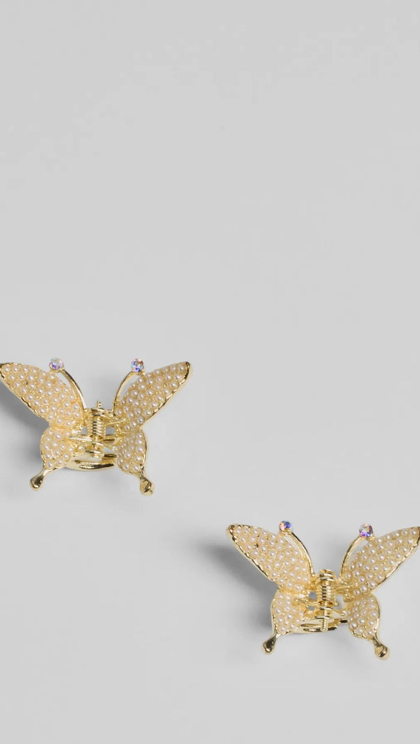 AIIZIE ADORABLE PEARL AND RHINESTONE BUTTERFLY HAIR CLIP SET - product image
