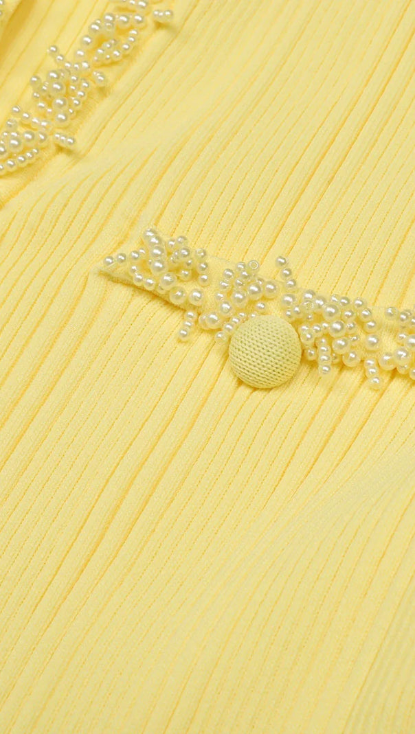 AIIZIE Buttery Yellow Ribbed Knit Cardigan & Mini Skirt Set - Chic 2-Piece Outfit - product image