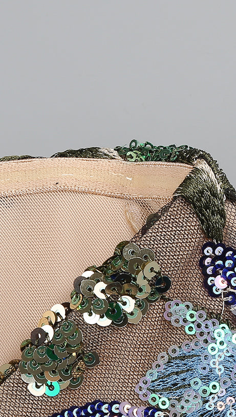 STRAPLESS DAHLIA SEQUINS EMBROIDERED MAXI DRESS GREEN