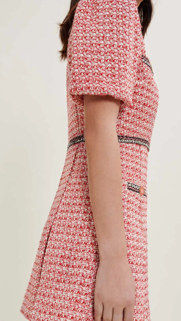 AIIZIE TWEED DRESS WITH ETHNIC TRIM IN PINK - product image