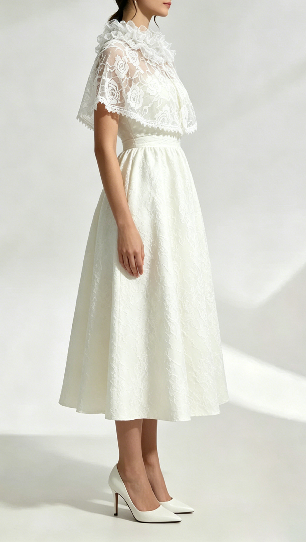 Elegant Cape Saoirse Midi Dress - Ivory