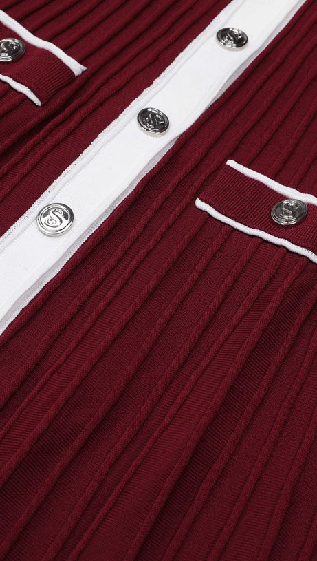 Judy Chic Button-Front Contrast Trim Knit Midi Dress