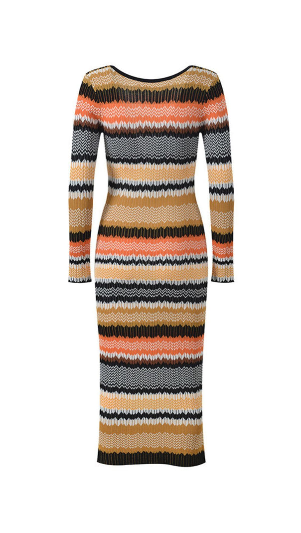 AIIZIE Juliette Boho Chic Wavy Striped Knit Midi Dress | Long Sleeve - product image