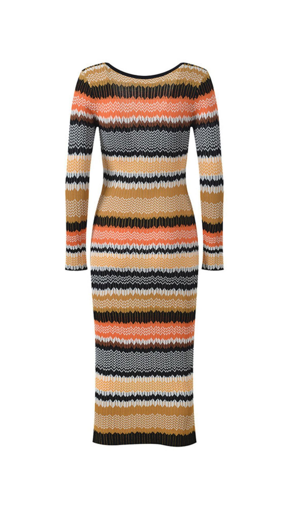 Juliette Boho Chic Wavy Striped Knit Midi Dress | Long Sleeve