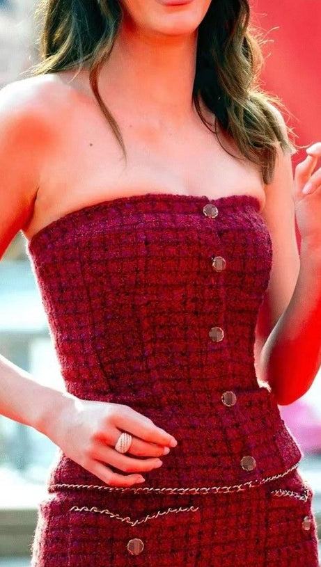 COMPLETO CON GONNA E TOP CORTO IN TWEED