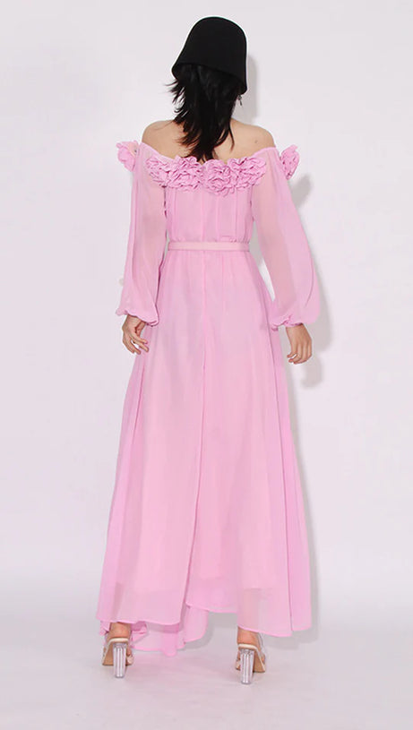 ASCELLA FLOWER SHOULDER MAXI DRESS IN PINK
