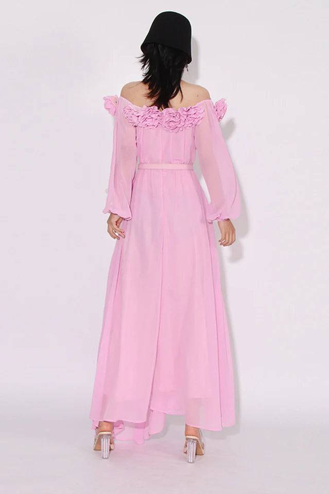 AIIZIE ASCELLA FLOWER SHOULDER MAXI DRESS IN PINK - product image