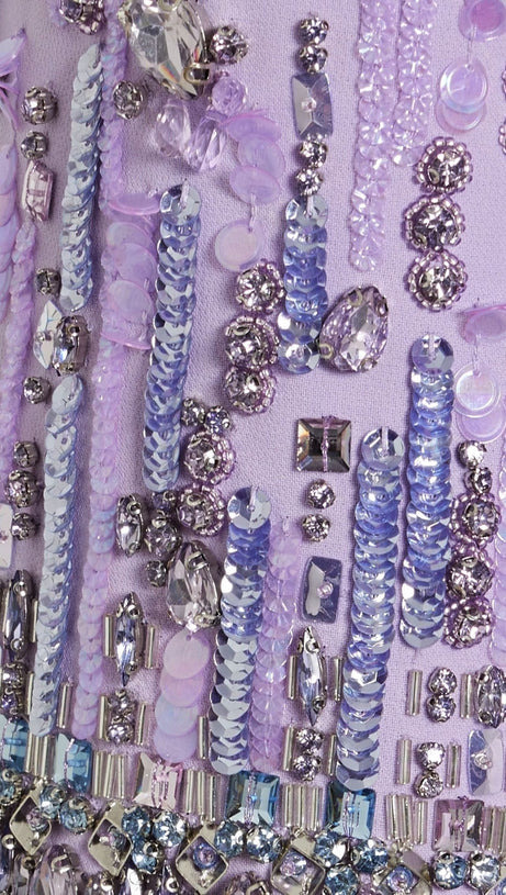 BERGMAN EMBELLISHED CREPE MIDI DRESS IN LAVENDER