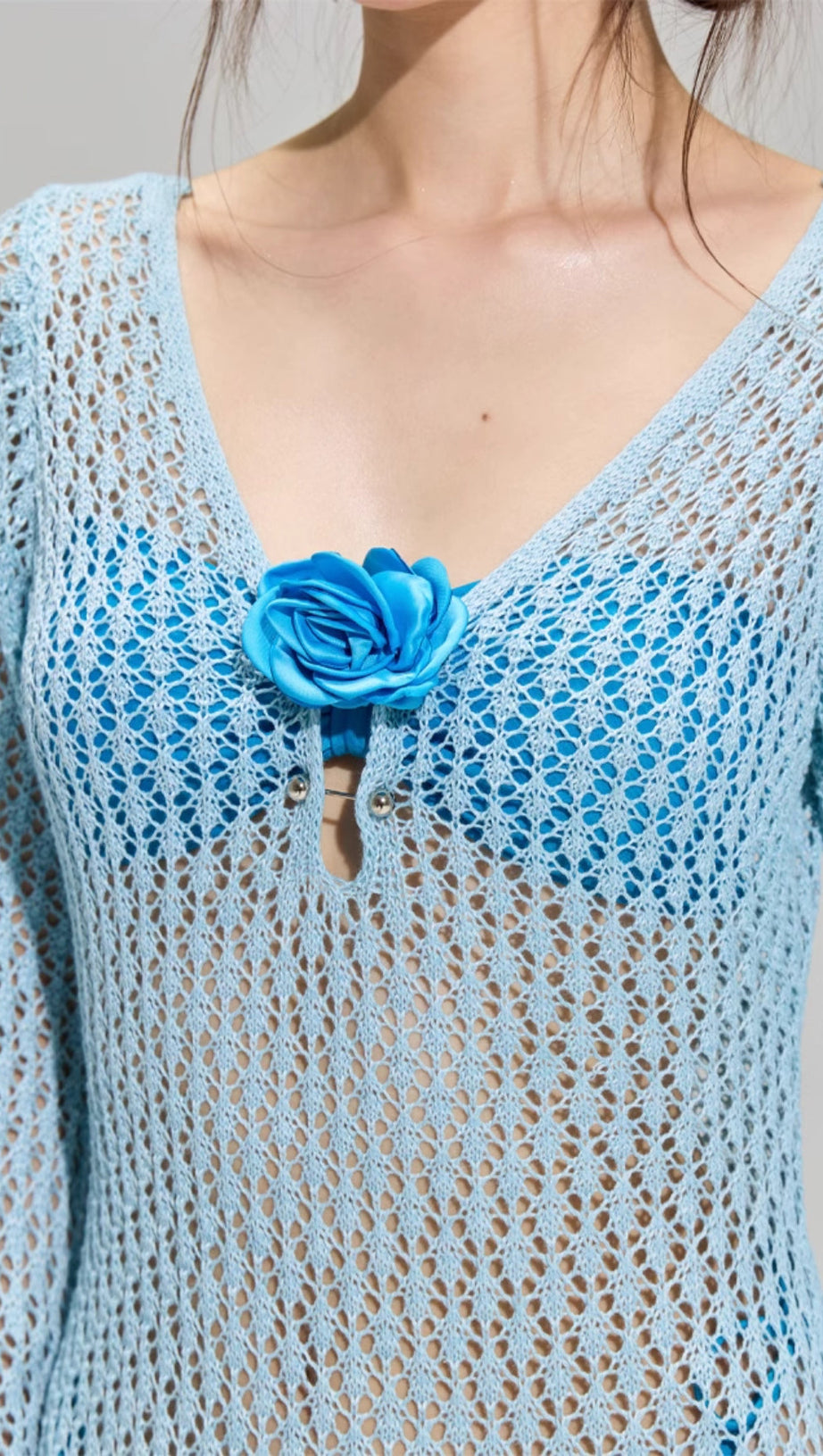 DILLAN BLUE FLOWER THREE-PIECE SWIMSUIT