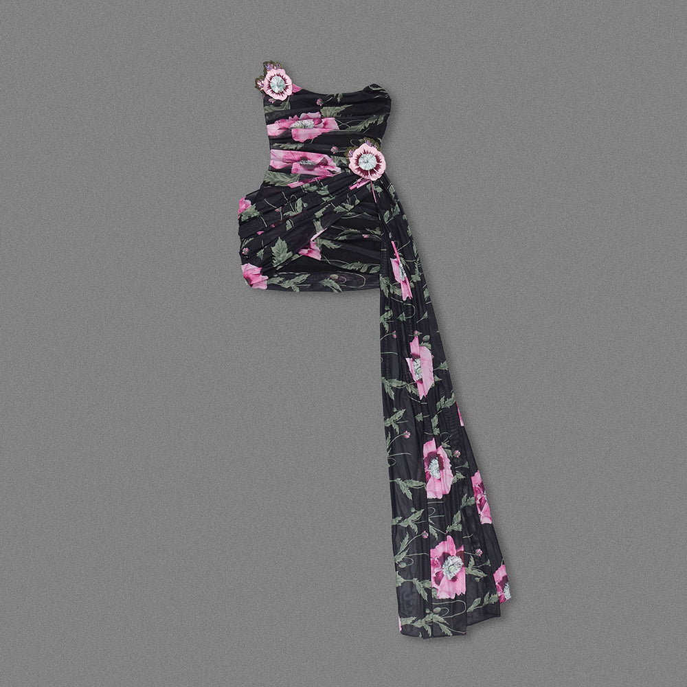 AIIZIE FLORAL PRINTED STRAPLESS DRAPED MINI DRESS - product image
