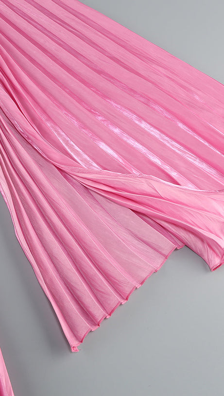 MANDY SLIT SLEEVE RUCHED MAXI DRESS IN ROSE PINK