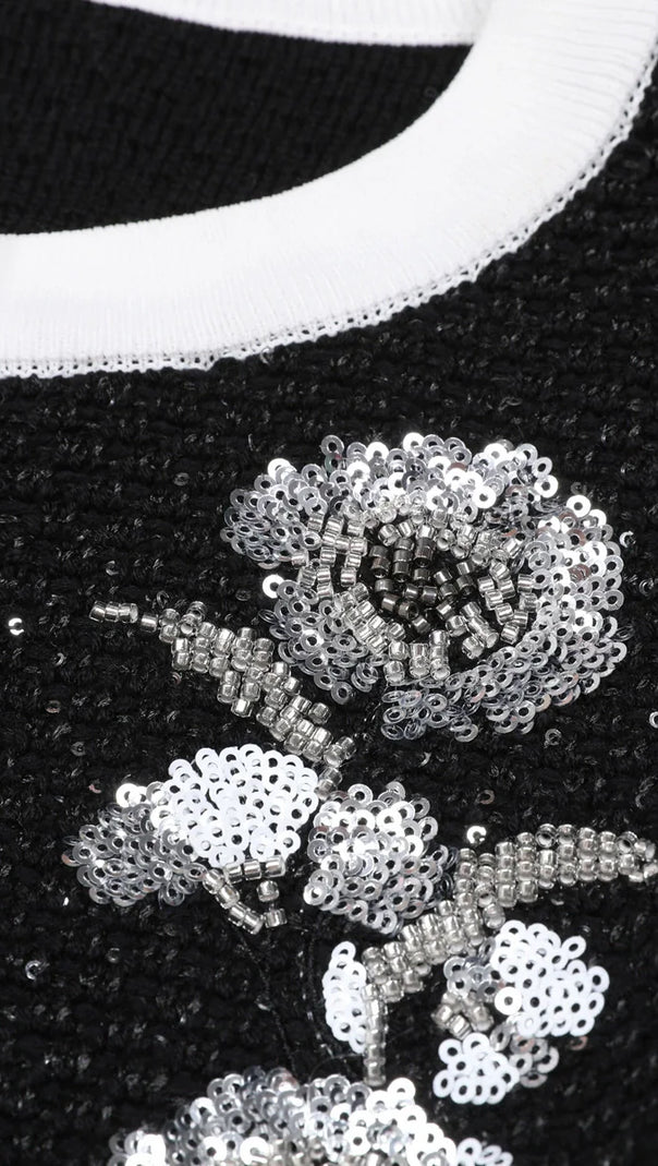 Chic Black Sparkle Tweed-Knit Cardigan & Pencil Skirt Set