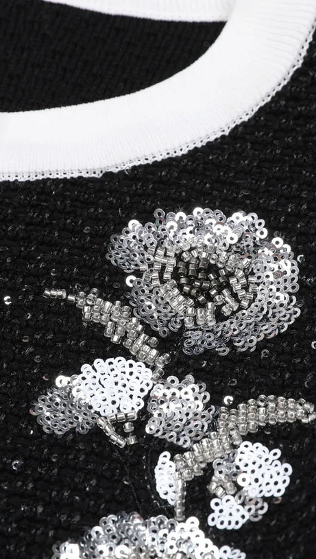 Chic Black Sparkle Tweed-Knit Cardigan & Pencil Skirt Set