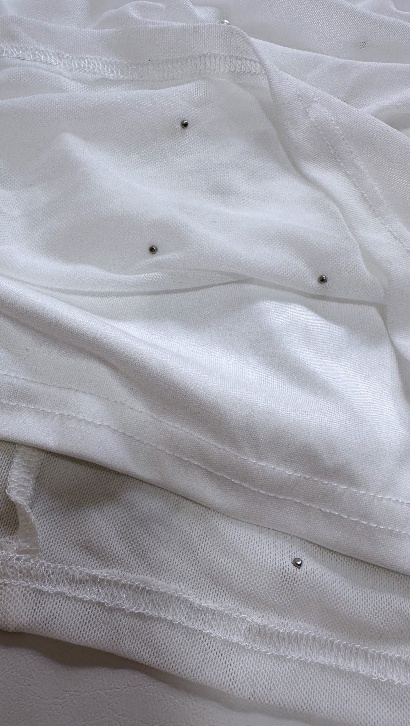 FLIRTY LUXURY IVORY MESH PEARL LONG SLEEVE MINI DRESS