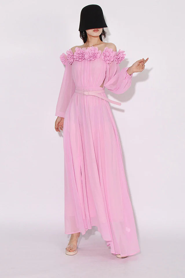 AIIZIE ASCELLA FLOWER SHOULDER MAXI DRESS IN PINK - product image