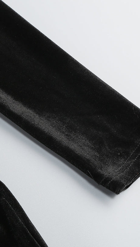 RHINESTONE EMBELLISHED FLOOR-LENGTH DRESS IN BLACK