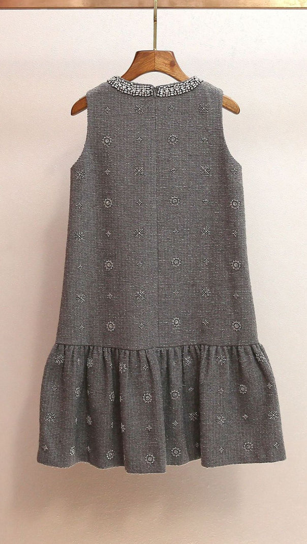 AIIZIE HASANA SPARKLING GREY TWEED SLEEVELESS MINI DRESS WITH CRYSTAL EMBELLISHMENTS - product image
