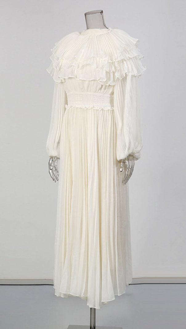 AIIZIE Julisa Ivory Ruffle Pleated Midi Dress - Elegant Long Sleeve for Women - product image