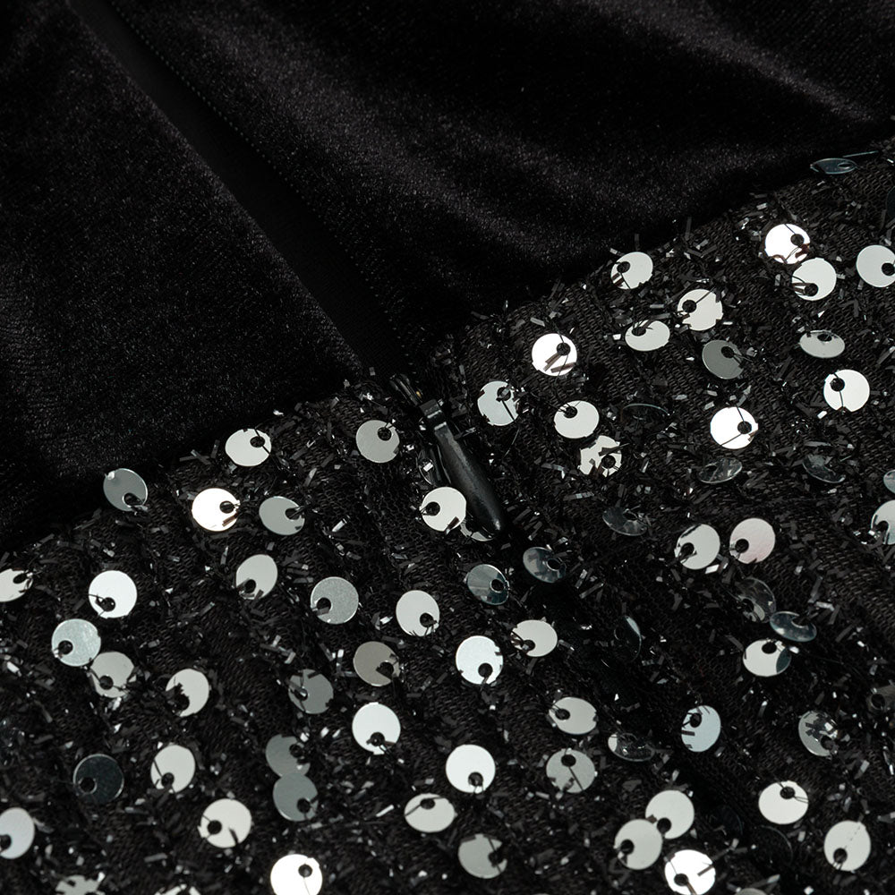 AIIZIE DRAPED VELVET SEQUIN MAXI DRESS IN BLACK - product image