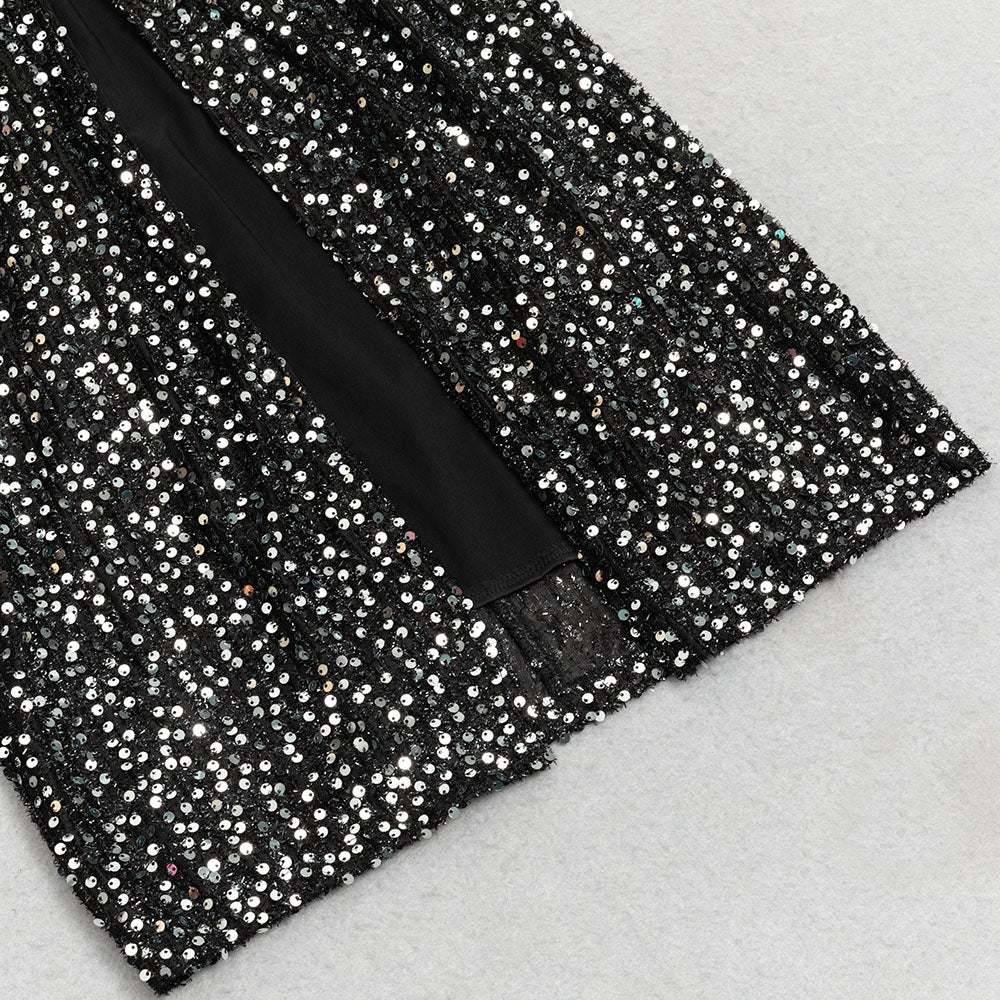 AIIZIE DRAPED VELVET SEQUIN MAXI DRESS IN BLACK - product image