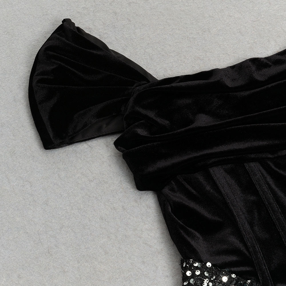 AIIZIE DRAPED VELVET SEQUIN MAXI DRESS IN BLACK - product image