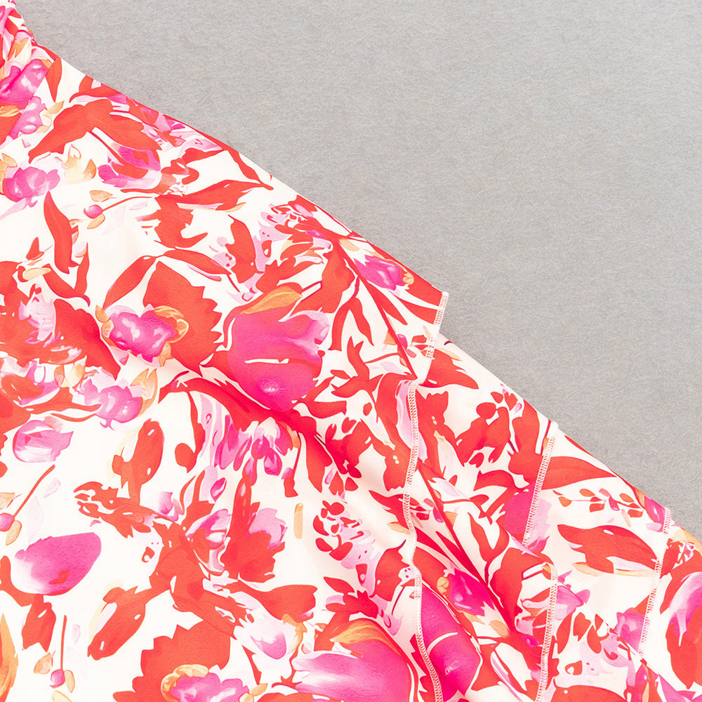 AIIZIE FLORAL STRAPLESS RUFFLE MIDI DRESS IN RED PINK - product image