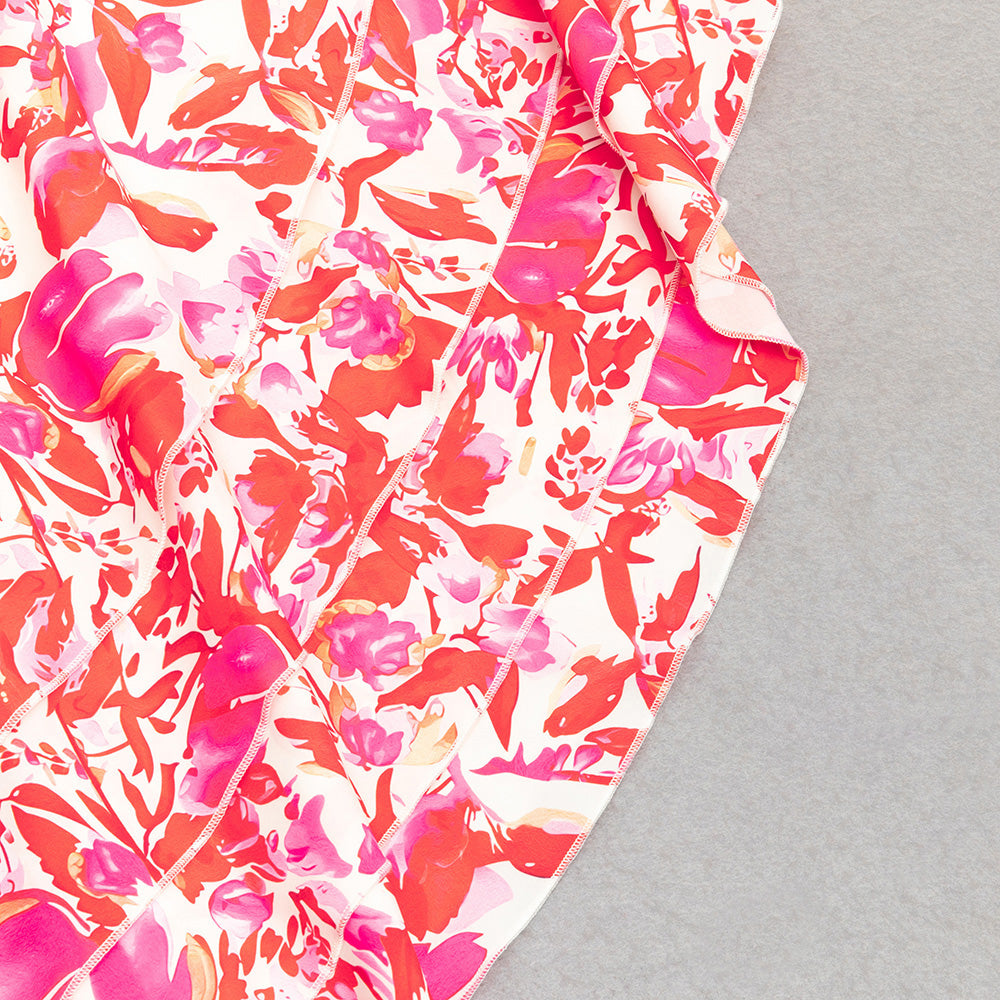 AIIZIE FLORAL STRAPLESS RUFFLE MIDI DRESS IN RED PINK - product image
