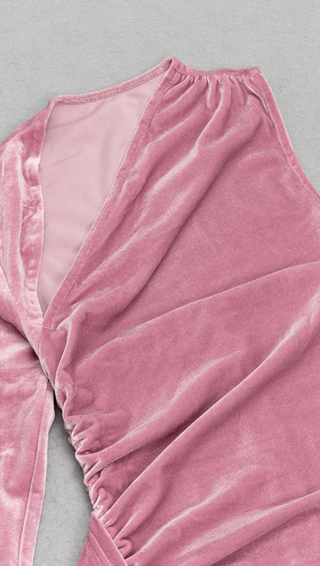 ROSE PINK SINGLE LONG SLEEVE RUCHED SIDE DETAIL MAXI DRESS