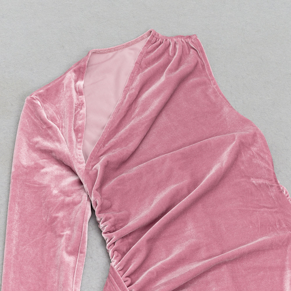 AIIZIE ROSE PINK SINGLE LONG SLEEVE RUCHED SIDE DETAIL MAXI DRESS - product image