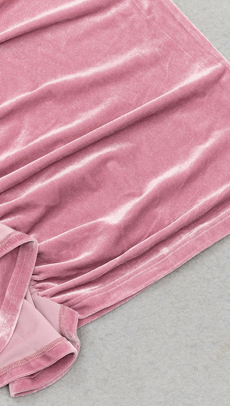 ROSE PINK SINGLE LONG SLEEVE RUCHED SIDE DETAIL MAXI DRESS