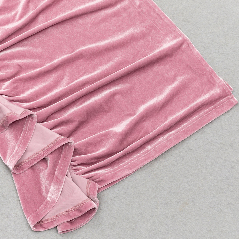 AIIZIE ROSE PINK SINGLE LONG SLEEVE RUCHED SIDE DETAIL MAXI DRESS - product image