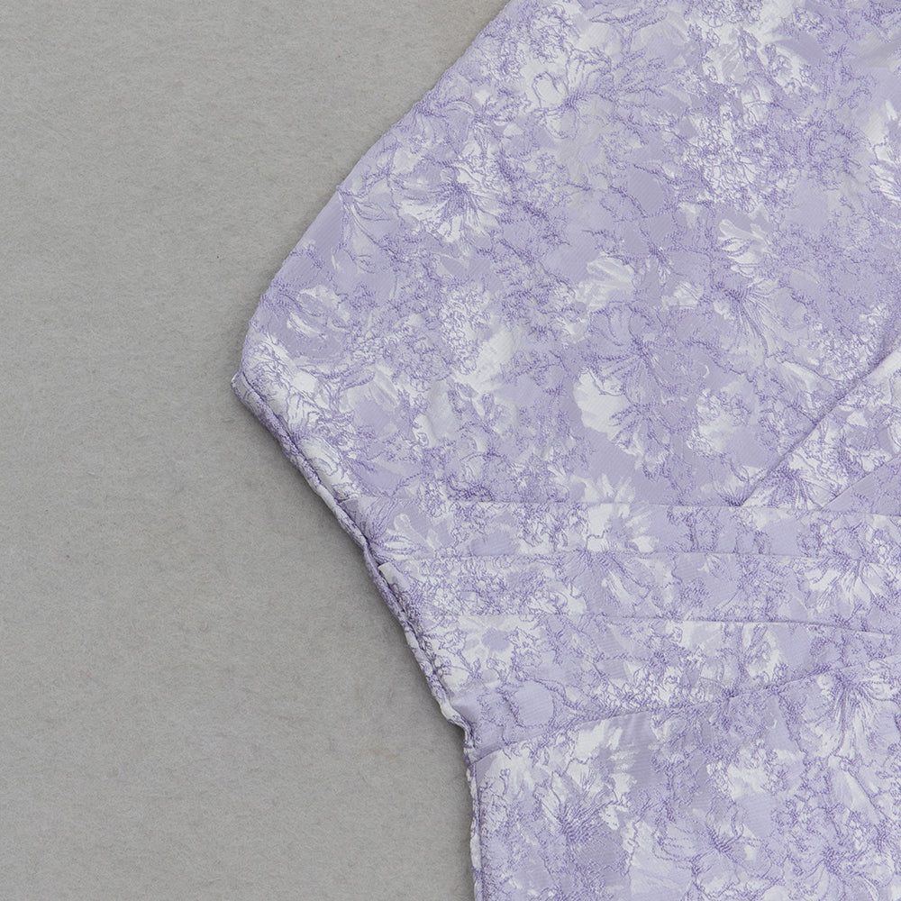 Geblümtes Ein-Ärmel-Midikleid Lavendel