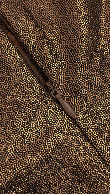 LONG SLEEVE CORSET SPARKLY MAXI DRESS IN BROWN